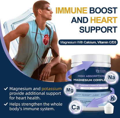NATURE TARGET Magnesium Supplement Powder for Muscle, Nerve, Bone & Heart Support with Glycinate/Citrate/Malate, L-Theanine - Lemon Orange - 10.58oz
