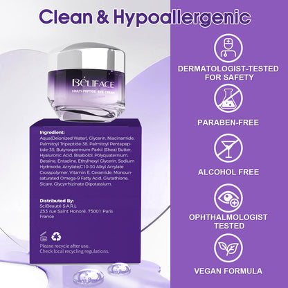 Beliface Anti-Aging Eye Cream: Reduce Wrinkles,Fine Lines,Dark Circles,Brighten—Peptides,Hyaluronic Acid,Niacinamide—Paraben-Free—1.0oz(30g)