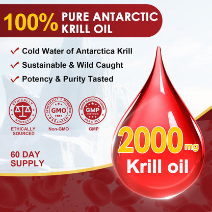 NATURE TARGET Krill Oil 2000 mg with Omega-3 EPA & DHA with Astaxanthin Supplement, Choline - 120 Softgels (60 Servings)