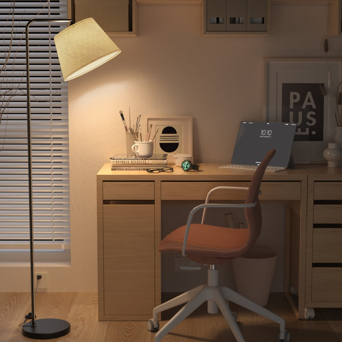 Modern Adjustable Floor Lamp with Linen Shade - 67" Tall Minimalist Standing Light for Bedroom, Living Room, or Office