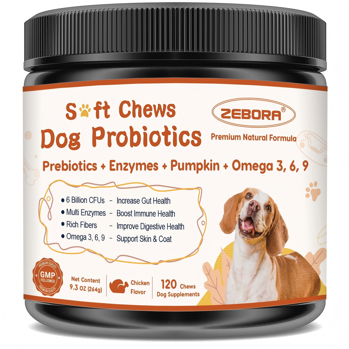 ZEBORA Probiotics for Dogs, Dog Probiotics for Digestive Health, Plus Pumpkin and Fish Oil, for Gut & Itchy - 120Soft Chews