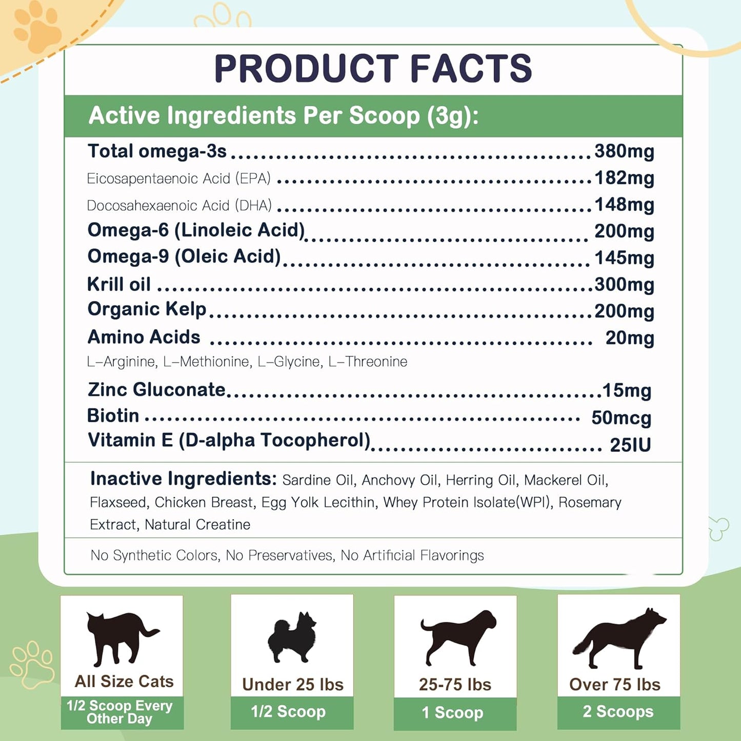 ZEBORA Dog Omega-3 with fish oil, krill & kelp. EPA & DHA support skin, coat, joints & allergies. Reduces itch & shedding - 90 scoops