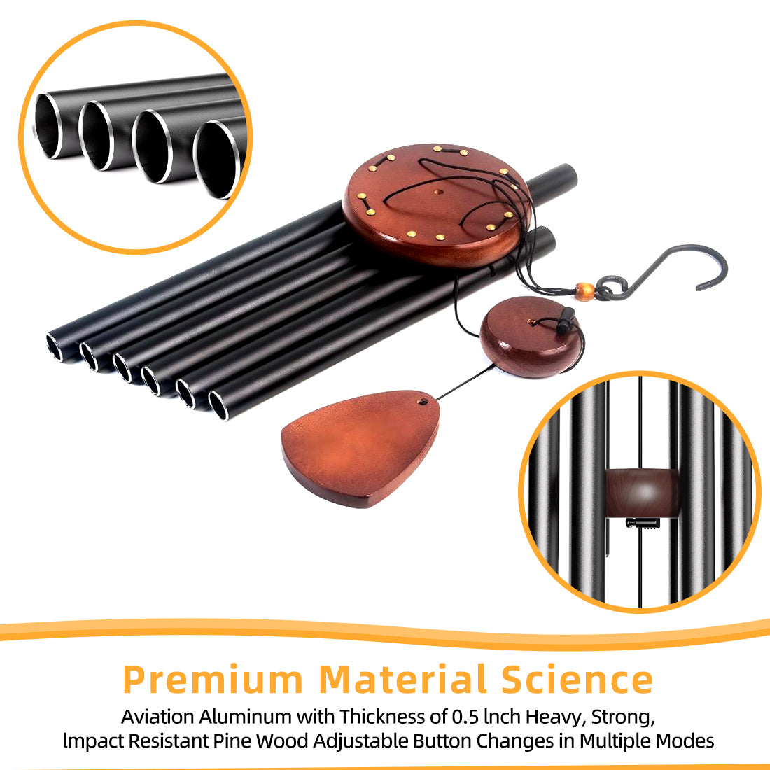 PAIHOME Aluminium Wind Chimes for Garden, Outdoor Windbell with Relaxing Sounds for Patio, Porch, Yard. Deep Tone Wood Hanging Decoration Wind Catcher