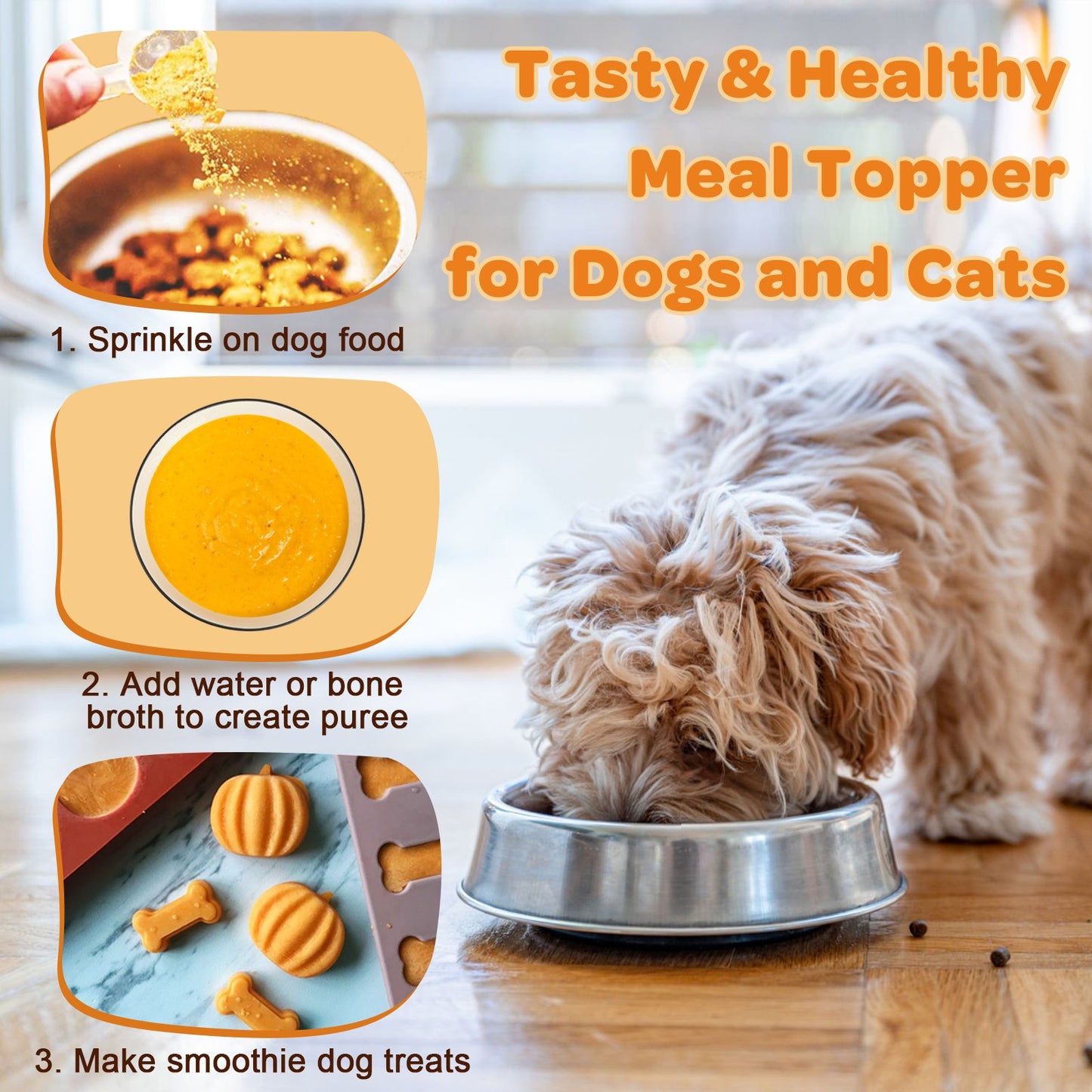 ZEBORA Pumpkin for Dogs – Natural fiber with apple & probiotics, supports digestion, firm stool, diarrhea & constipation. Add water to make puree - 60 Scoops