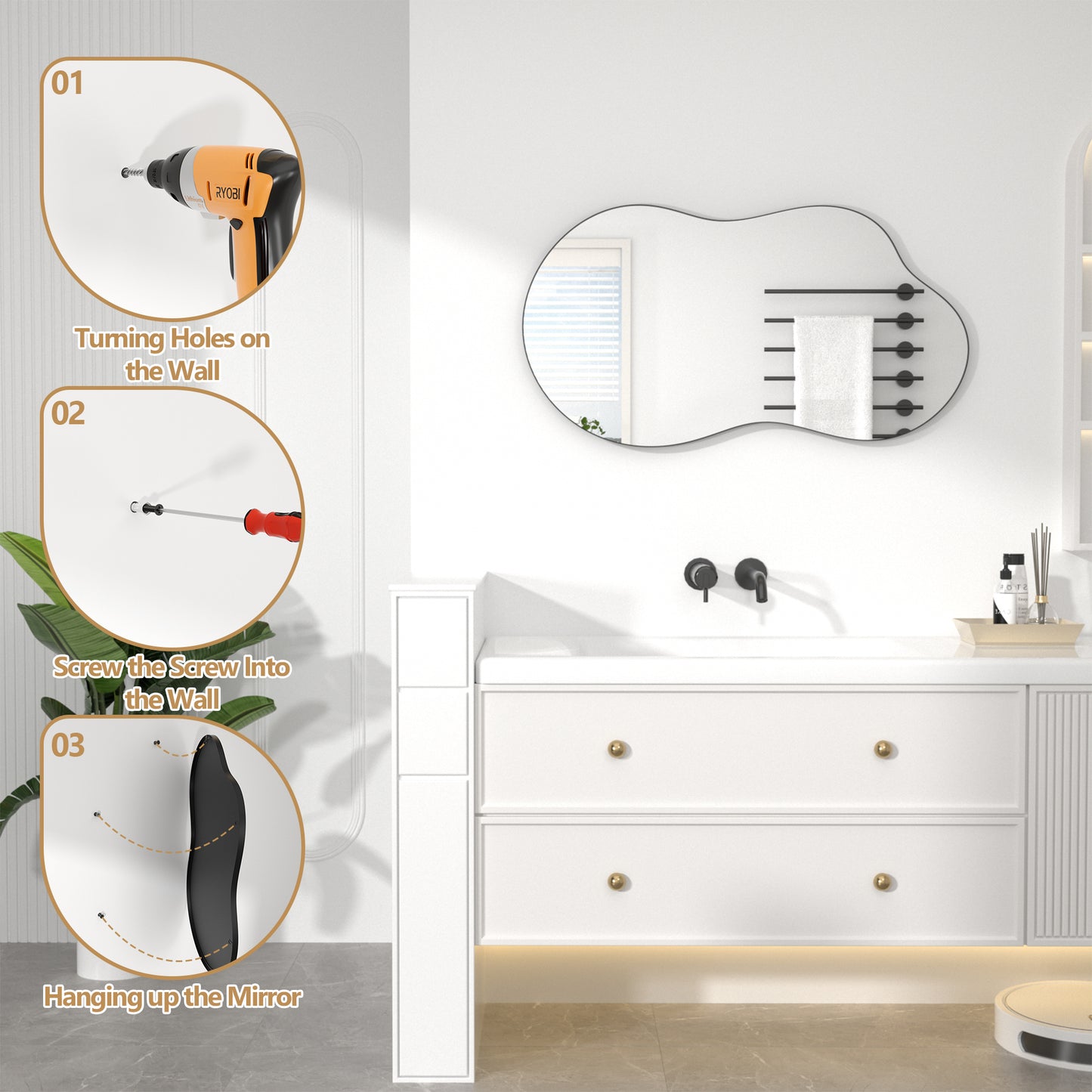 Irregular Wavy Wall Mirror – Asymmetrical Shape, HD Reflection, Modern Decor for Bedroom, Bathroom, Living Room