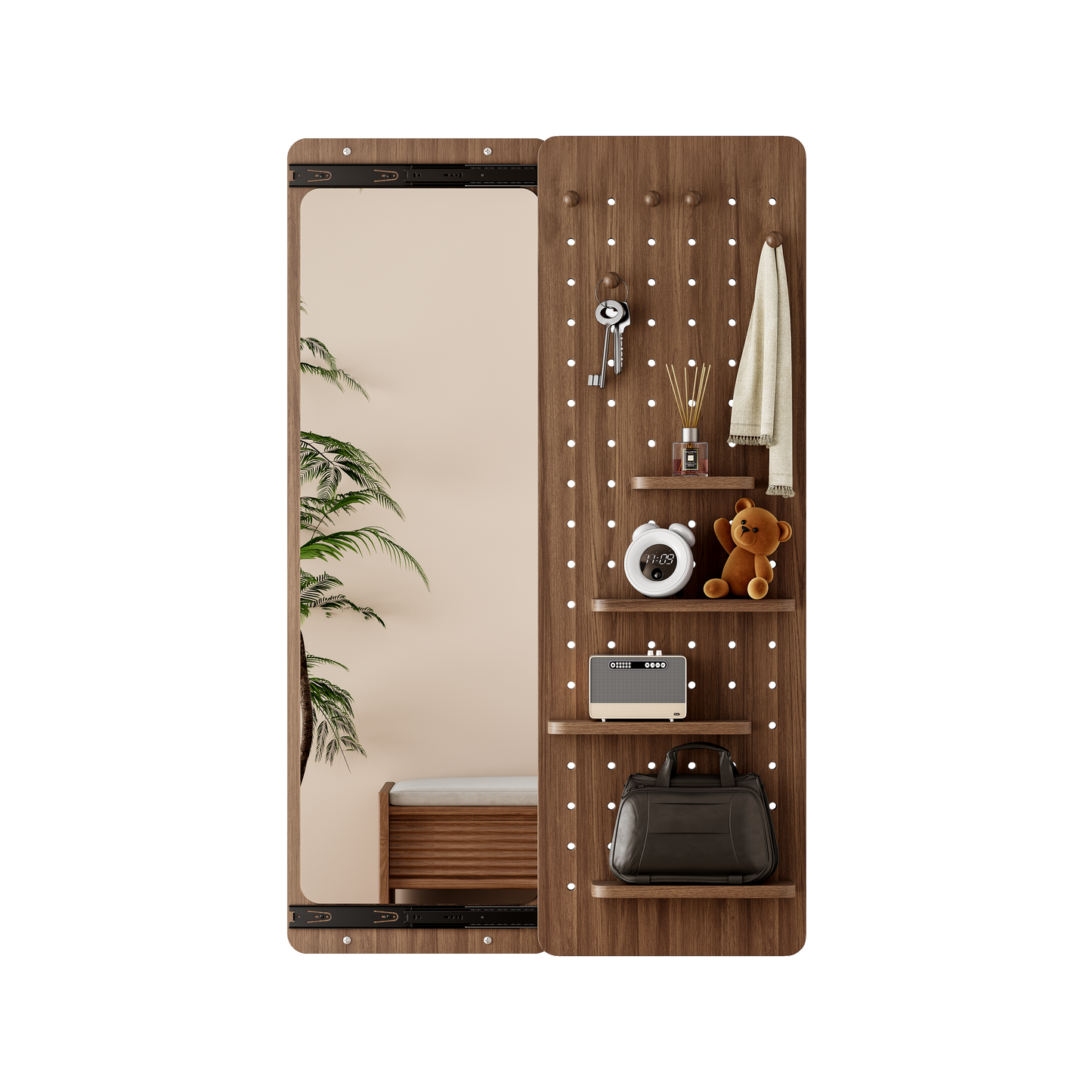 Sliding Door Full-Length Mirror with Pegboard Hooks, Multifunctional Wall-Mounted Organizer Mirror - PAIHOME