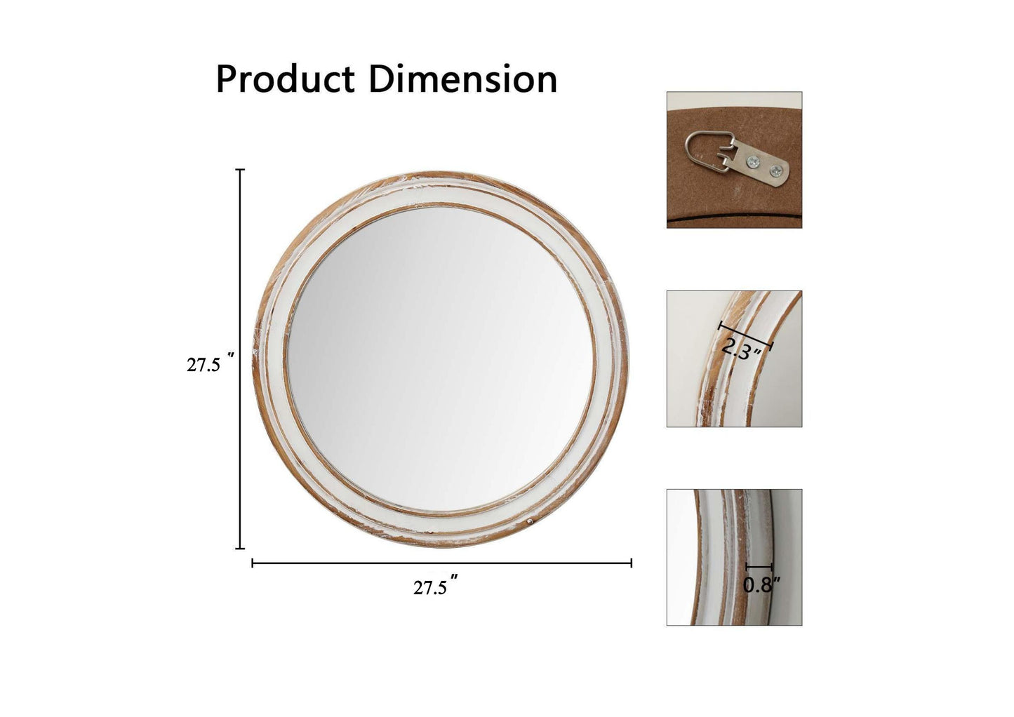 Round Wood Mirror with Ribbed Detail, Bedroom Decorative Circle Mirror Wall Decor - PAIHOME