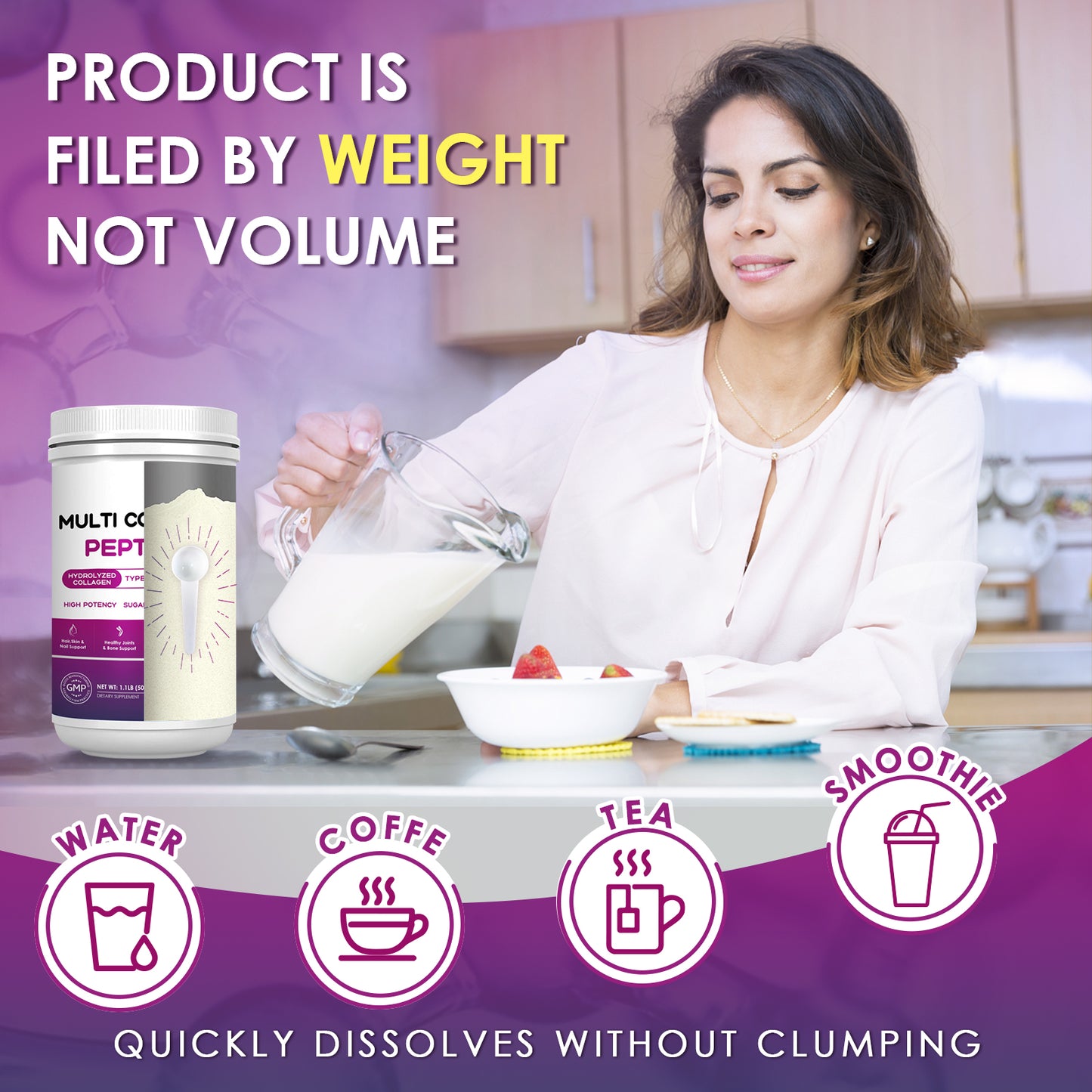 NATURE TARGET Multi Collagen Peptides Powder - Type I, II, III, V, X - Hydrolyzed Collagen Peptides with Vitamin C Hyaluronic Acid - 50 Servings