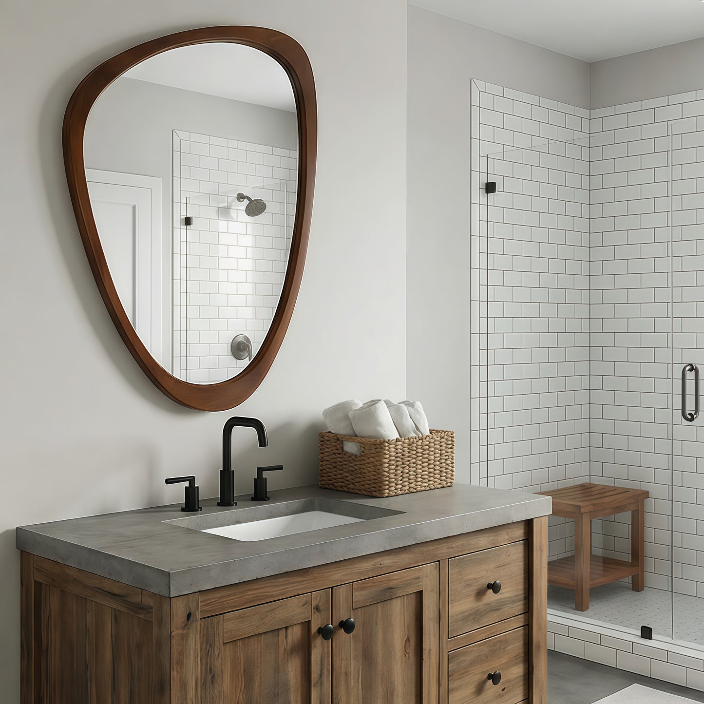 Organic Teardrop Mirror, Irregular Decorative Mirror -  PAIHOME: Modern Style, Solid Wood Frame, HD Tempered Glass