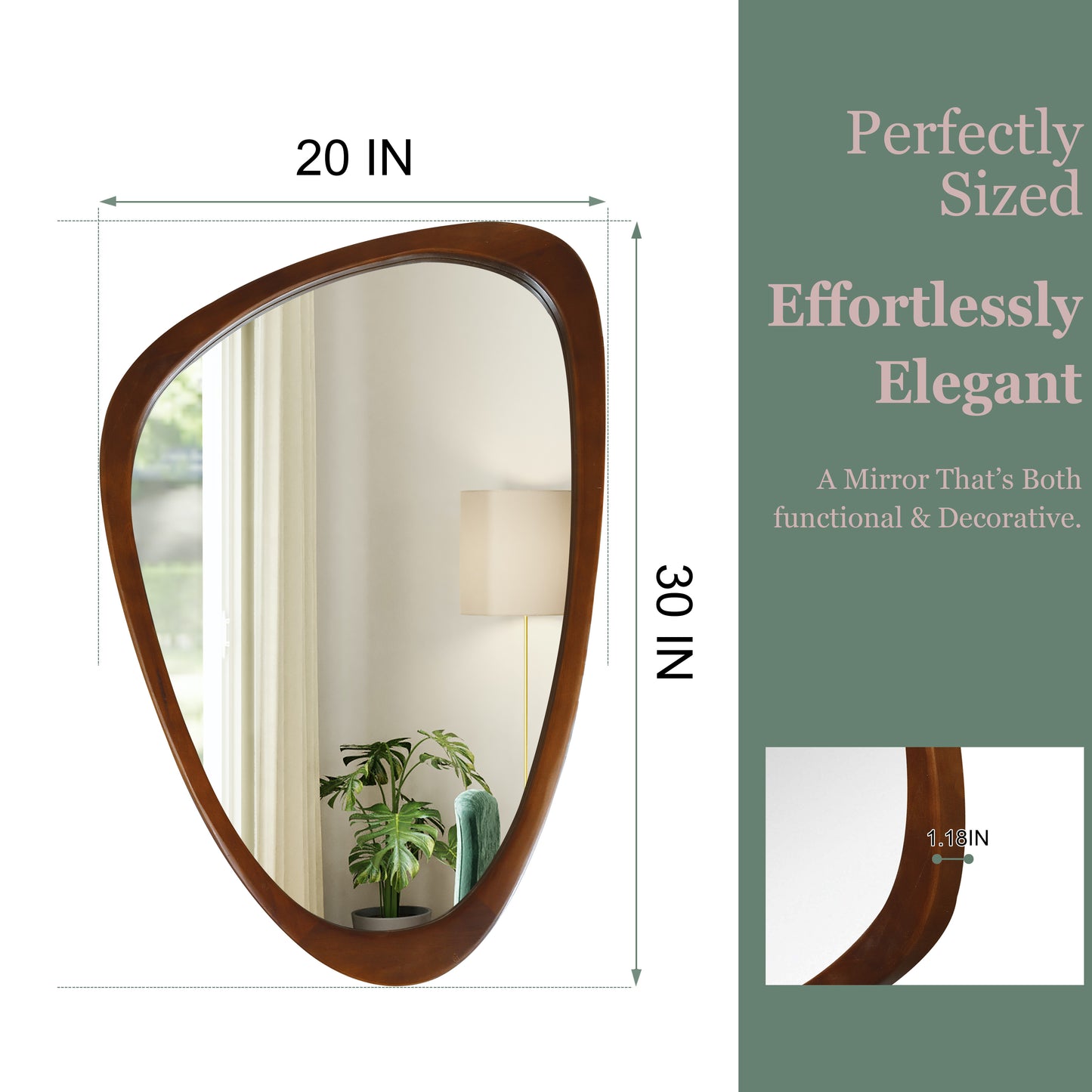 Organic Teardrop Mirror, Irregular Decorative Mirror -  PAIHOME: Modern Style, Solid Wood Frame, HD Tempered Glass