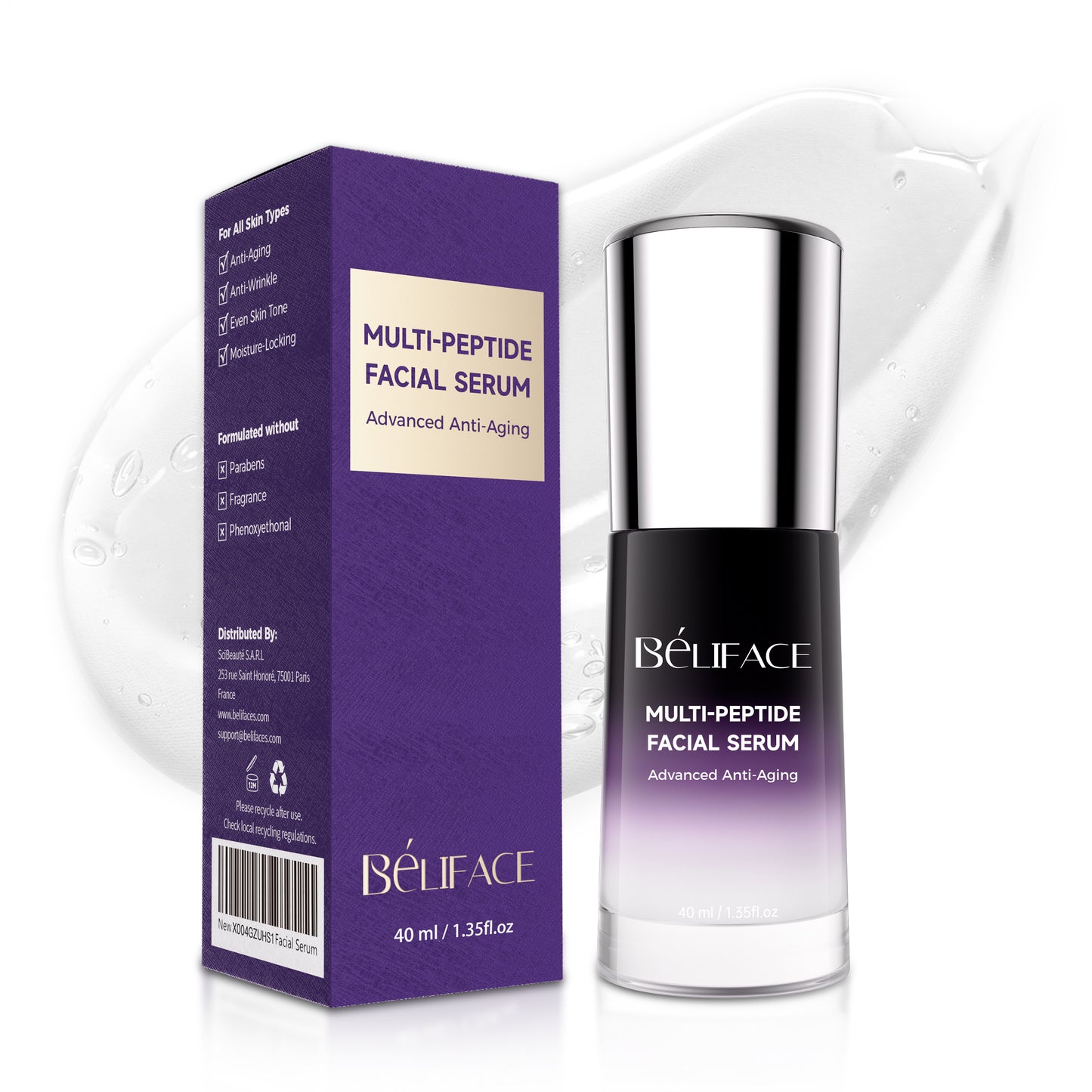 Beliface Peptides Serum: Anti-Aging, Smooth Fine Lines & Wrinkles, Boost Collagen & Hydrate—Hyaluronic Acid—Fragrance-Free—1.35Fl.Oz