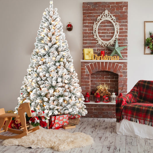 PAIHOME Flocked Christmas Tree – Snowy Artificial Holiday Tree and Sturdy Metal Stand for Home, Office, or Apartment Decoration