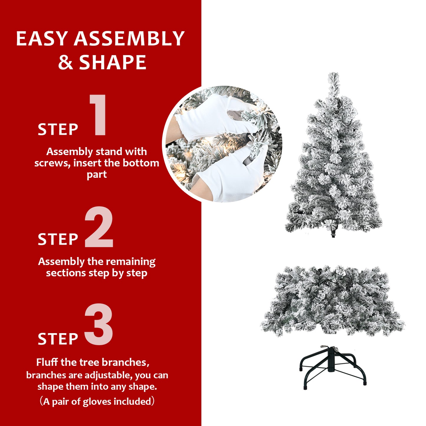PAIHOME Flocked Christmas Tree – Snowy Artificial Holiday Tree and Sturdy Metal Stand for Home, Office, or Apartment Decoration