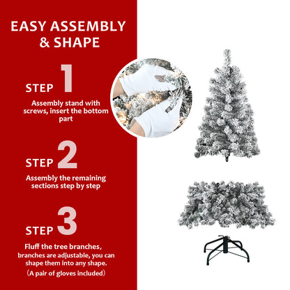 PAIHOME Flocked Christmas Tree – Snowy Artificial Holiday Tree and Sturdy Metal Stand for Home, Office, or Apartment Decoration