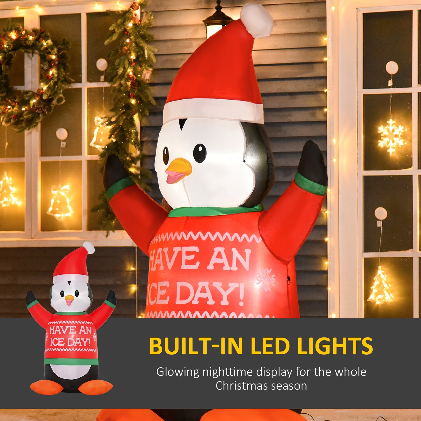 Christmas Inflatables Outdoor Decorations Penguin Wearing Christmas Sweater, Blow-Up Yard Christmas Decor with LED Lights Display