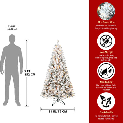 PAIHOME Flocked Christmas Tree – Snowy Artificial Holiday Tree and Sturdy Metal Stand for Home, Office, or Apartment Decoration