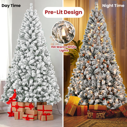 PAIHOME Flocked Christmas Tree – Snowy Artificial Holiday Tree and Sturdy Metal Stand for Home, Office, or Apartment Decoration