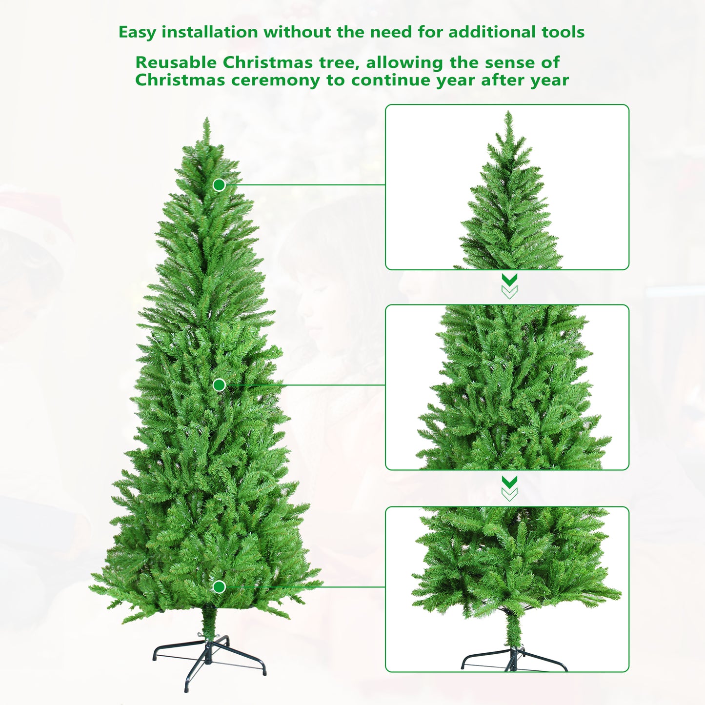 Artificial Christmas Tree - Realistic Green PVC Holiday Tree with Metal Stand for Small Spaces and Easy Assembly