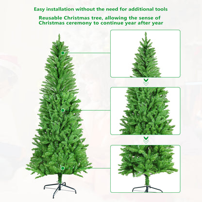 Artificial Christmas Tree - Realistic Green PVC Holiday Tree with Metal Stand for Small Spaces and Easy Assembly