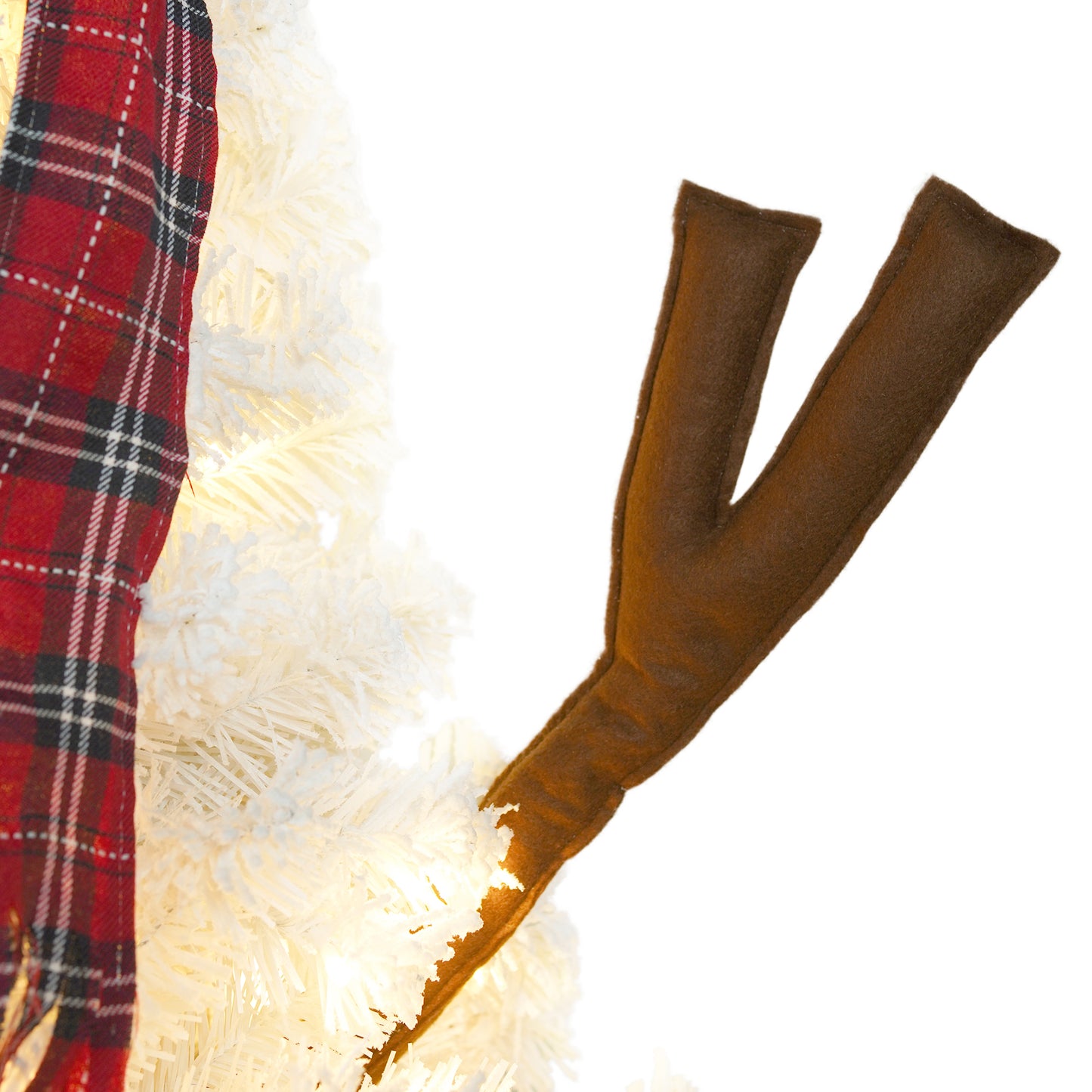 Pre-Lit Snowman Shaped Christmas Tree - Flocked Artificial Snowy Tree with Lights, Plaid Scarf, and Foldable Metal Base for Holiday Decor