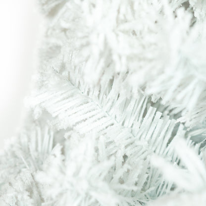 Pre-Lit Snowman Shaped Christmas Tree - Flocked Artificial Snowy Tree with Lights, Plaid Scarf, and Foldable Metal Base for Holiday Decor