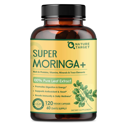 NATURE TARGET Moringa Caps: Boost Energy, Immunity, Joints, Skin—100% Pure Leaf Extract (Vit A,C,E, Ca, K, Fe, 9 Amino Acids, Antioxidants) - 120ct