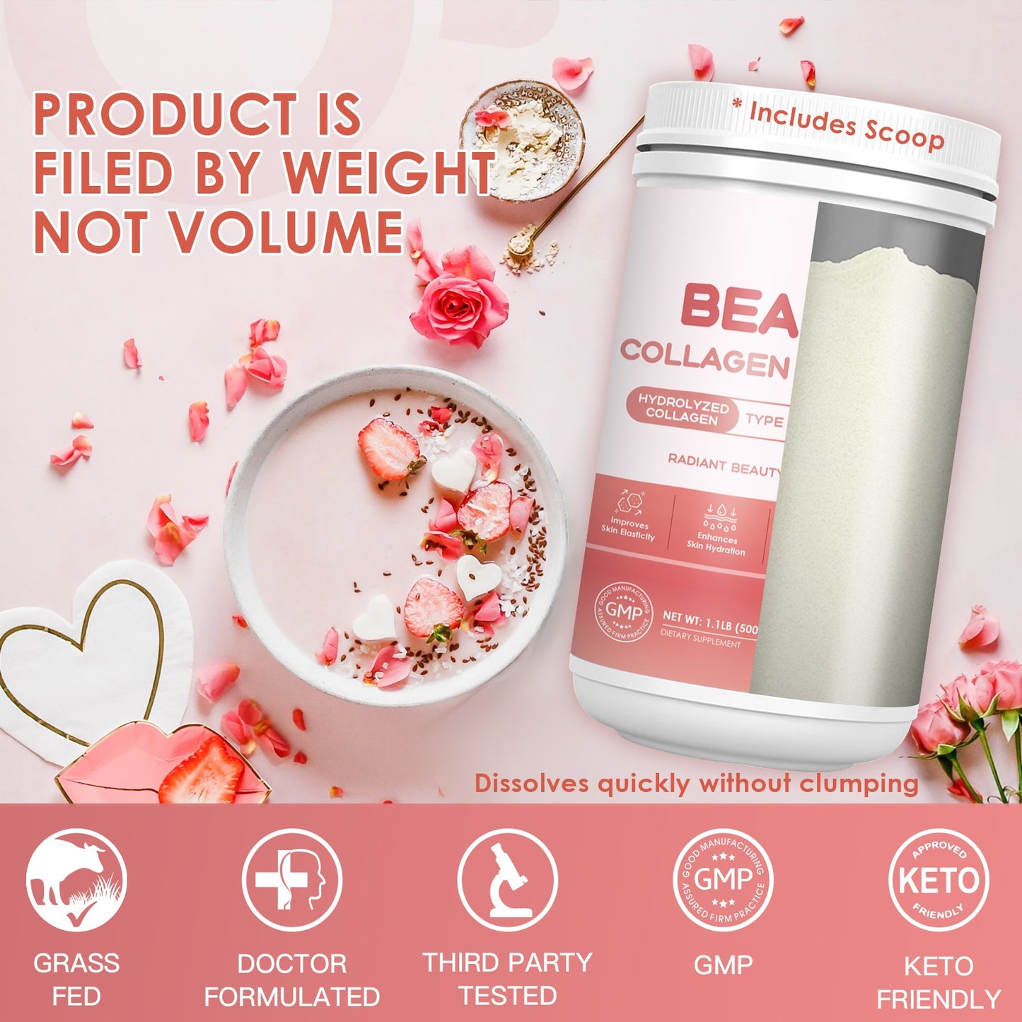 NATURE TARGET Beauty Collagen Peptides Powder: Multi Collagen+Vit C+Biotin+HA—Skin/Hair/Nails/Joint/Digestion—Unflavored,Keto,Non-GMO - 50 Servings