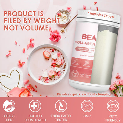 NATURE TARGET Beauty Collagen Peptides Powder: Multi Collagen+Vit C+Biotin+HA—Skin/Hair/Nails/Joint/Digestion—Unflavored,Keto,Non-GMO - 50 Servings