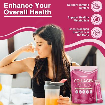 ZEBORA Multi Collagen Peptides Powder Packets with Hyaluronic Acid, Biotin, MCT - Hydrolyzed Collagen with 5 Billion Probiotics - 30 packets