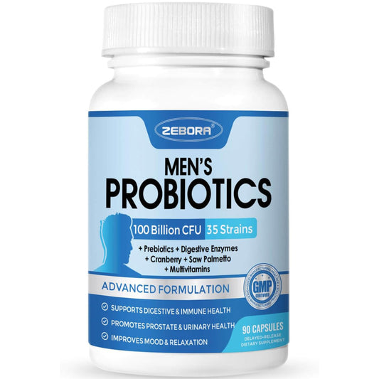 ZEBORA Probiotics for Men 100 Billion CFU - Probiotics & Prebiotics & Enzymes - 90 Veg Capsules