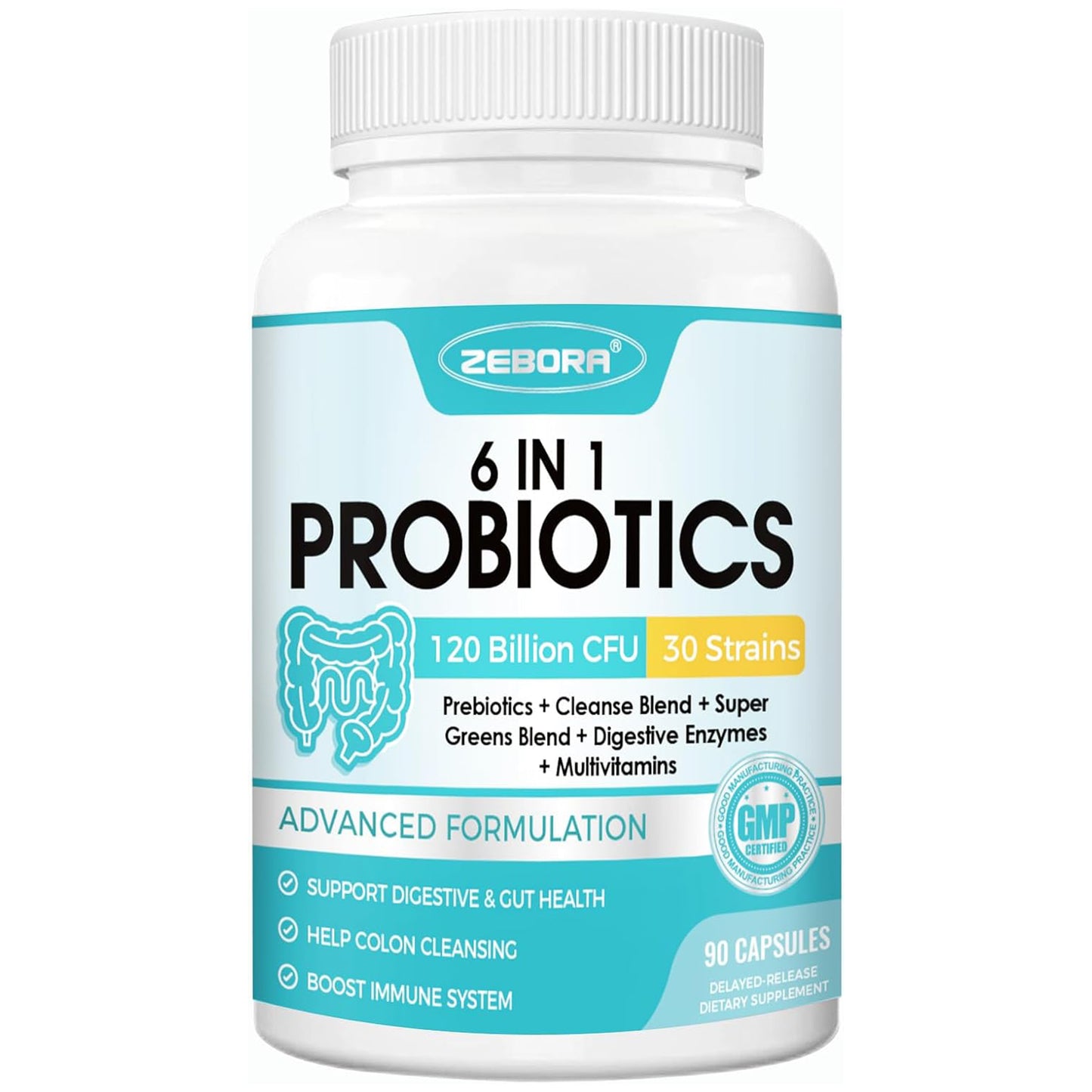 ZEBORA Probiotics for Women-Men Digestive Health with 120 Billion CFUs - 90 Veggie Capsules