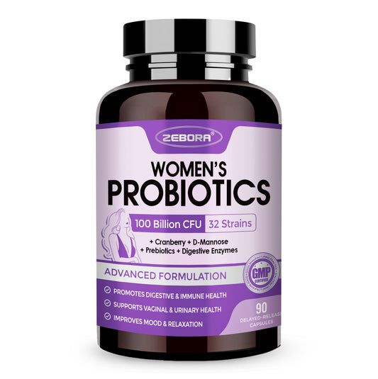 ZEBORA Women's  Probiotics  100 Billion CFUs  with Enzymes & Prebiotics Vaginal and D Mannose & Cranberry - 90 Capsules