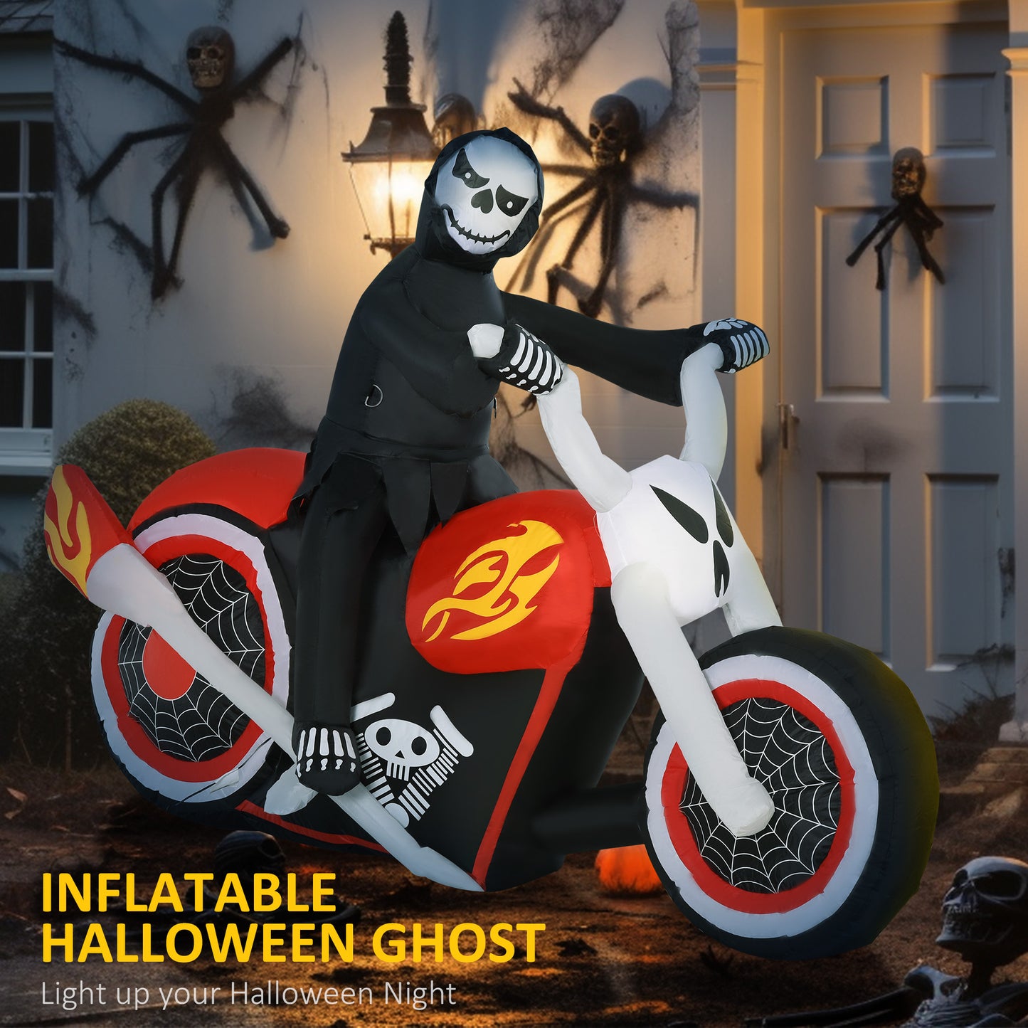 Halloween Inflatables Outdoor Decorations Grim Ghost Biker, Blow Up Yard Decor for Garden, Lawn, Party, Holiday, Waterproof