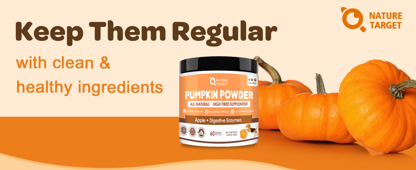 NATURE TARGET Dog Pumpkin: All-natural fiber with digestive enzymes & apple. Supports healthy stool, relieves diarrhea & constipation - 60 Scoops