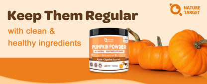 NATURE TARGET Dog Pumpkin: All-natural fiber with digestive enzymes & apple. Supports healthy stool, relieves diarrhea & constipation - 60 Scoops
