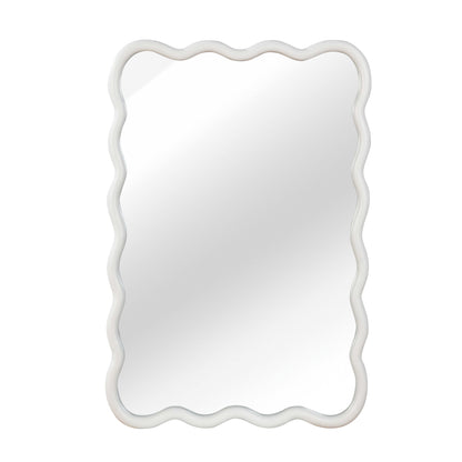 Wavy Edge Wall Mirror, 24" x 36" Irregular Solid Wood Frame - PAIHOME: Bohemian Style, HD Glass, Wall Mount