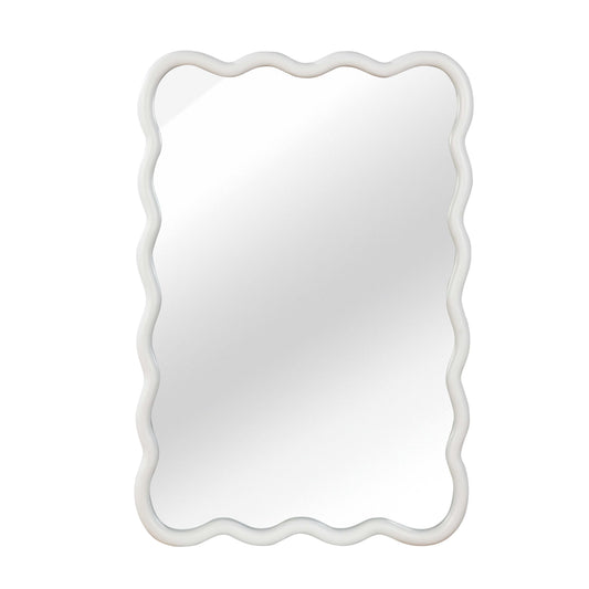 Wavy Edge Wall Mirror, 24" x 36" Irregular Solid Wood Frame - PAIHOME: Bohemian Style, HD Glass, Wall Mount