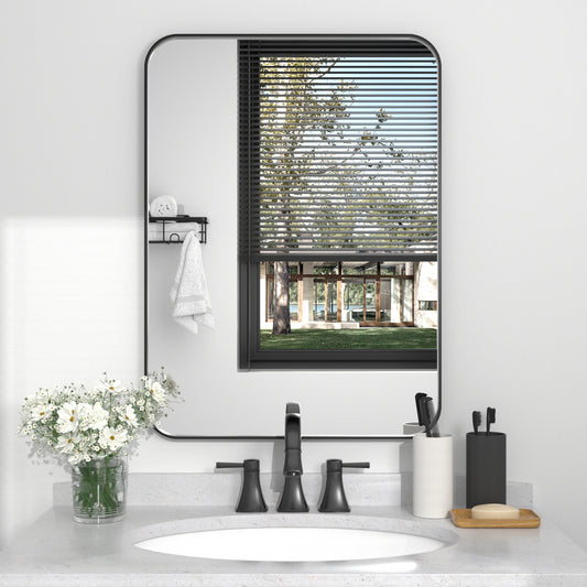 PAIHOME Rectangular Bathroom Mirrors with Rounded Corners, Modern Stainless Steel Frame Bedroom Mirrors for Wall, Distortion-Free Vanity Mirrors