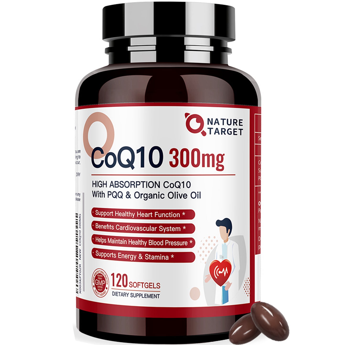 Nature Target CoQ10 300mg+PQQ, Olive Oil, High Absorption, Heart & Immune Support, Energy Production - 120 Servings
