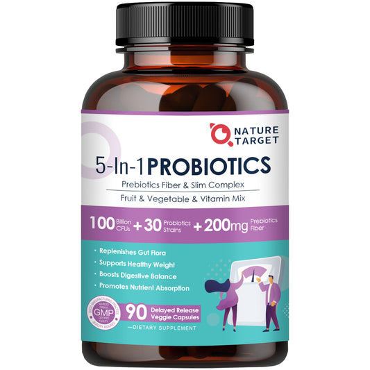 NATURE TARGET (Pack of 1/2) Probiotics for Women-Men Digestive Health, Mens-Womens Probiotic with Prebiotics, 100 Billion CFUs for Gut and Immune Health, 180 Veggie Capsules (90 Days Supply)