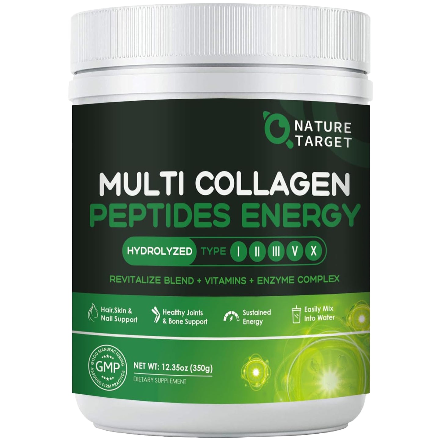 Multi-Collagen-Peptides-Powder - Hydrolyzed Collagen with Energy Blend + Multivitamin & Minerals, Supports Energy Skin Hair Nail & Joint, Non-GMO - 35 Servings