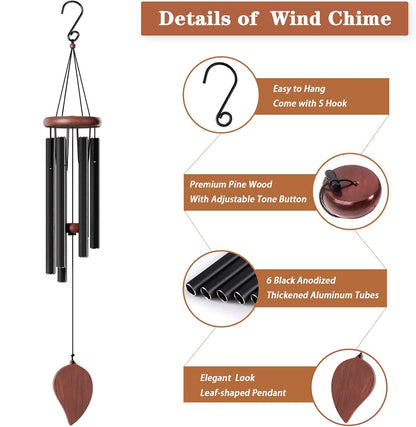 PAIHOME Aluminium Wind Chimes for Garden, Outdoor Windbell with Relaxing Sounds for Patio, Porch, Yard. Deep Tone Wood Hanging Decoration Wind Catcher