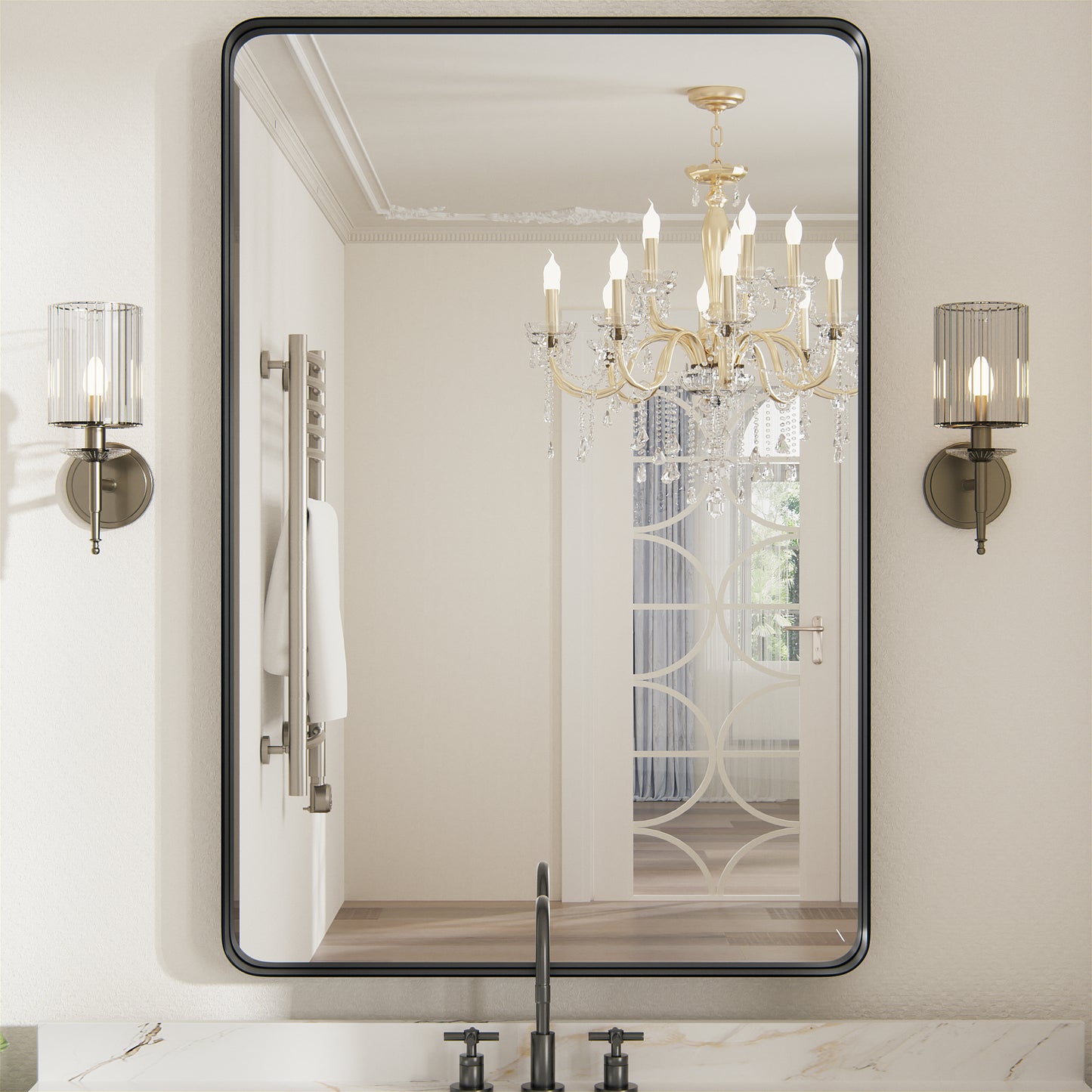 PAIHOME Rectangular Bathroom Mirrors with Rounded Corners, Modern Stainless Steel Frame Bedroom Mirrors for Wall, Distortion-Free Vanity Mirrors