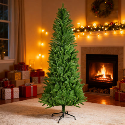 Artificial Christmas Tree - Realistic Green PVC Holiday Tree with Metal Stand for Small Spaces and Easy Assembly
