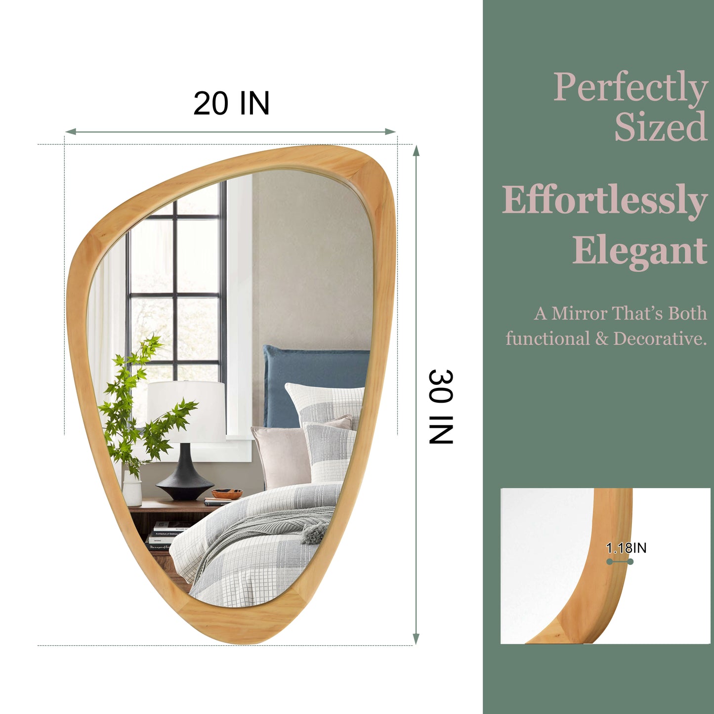 Organic Teardrop Mirror, Irregular Decorative Mirror -  PAIHOME: Modern Style, Solid Wood Frame, HD Tempered Glass
