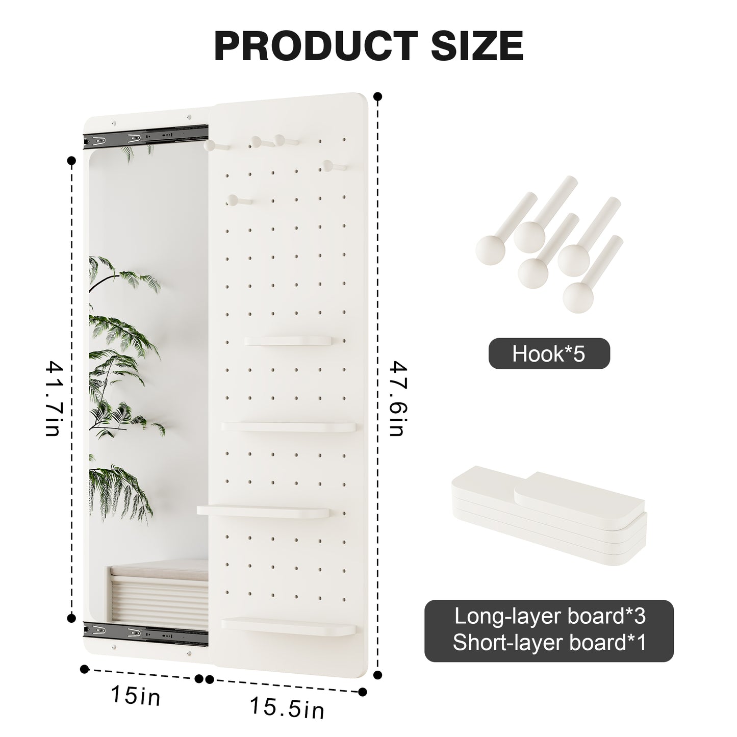 Sliding Door Full-Length Mirror with Pegboard Hooks, Multifunctional Wall-Mounted Organizer Mirror - PAIHOME