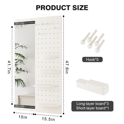 Sliding Door Full-Length Mirror with Pegboard Hooks, Multifunctional Wall-Mounted Organizer Mirror - PAIHOME