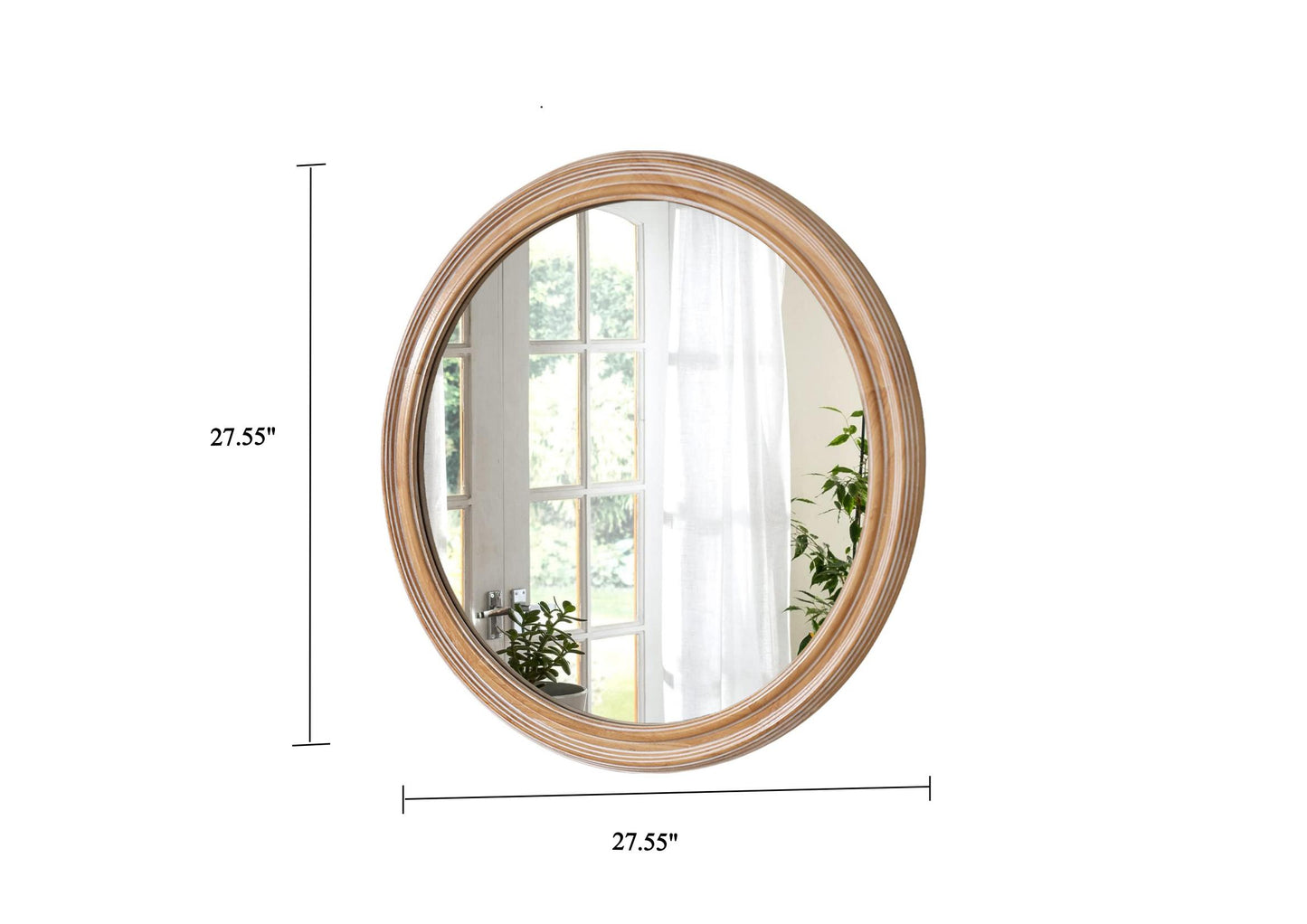 Round Wood Mirror with Ribbed Detail, Bedroom Decorative Circle Mirror Wall Decor - PAIHOME