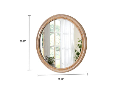 Round Wood Mirror with Ribbed Detail, Bedroom Decorative Circle Mirror Wall Decor - PAIHOME