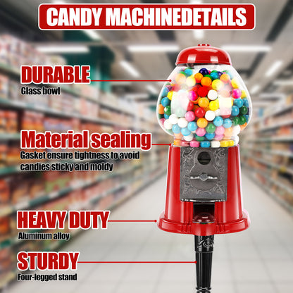 PAIHOME Vintage Red Gumball Machine with Sturdy Metal Stand - 38 Inch Tall Candy Dispenser for Halloween Christmas Fun Party Gift